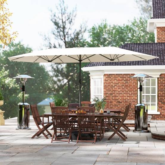 Parasol double Polyester Acier Jardin Terrasse Anti-UV Manivelle 436x260cm Beige - ComfortXL Outdoor Living - Image 7