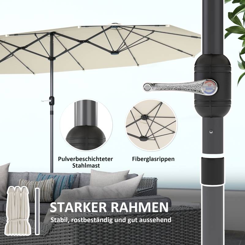 Parasol double Polyester Acier Jardin Terrasse Anti-UV Manivelle 436x260cm Beige - ComfortXL Outdoor Living - Image 5