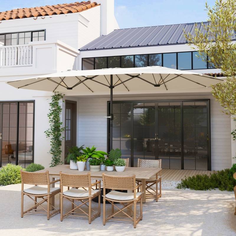 Parasol double Polyester Acier Jardin Terrasse Anti-UV Manivelle 436x260cm Beige - ComfortXL Outdoor Living - Image 1