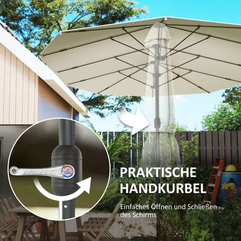 Parasol double Polyester Acier Jardin Terrasse Anti-UV Manivelle 436x260cm Beige - ComfortXL Outdoor Living - Image 6