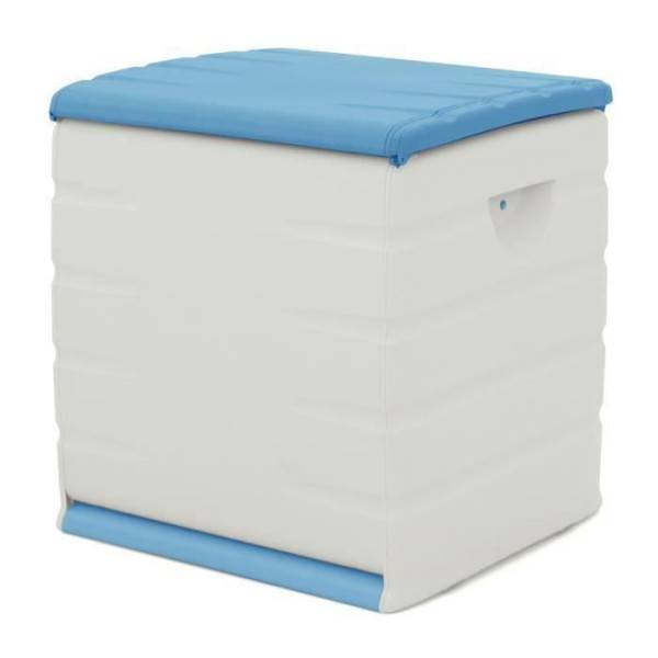 Sans Marque - PLASTIKEN Coffre cadenassable avec roulettes - 190 L - Fonctionnel et esthétique - Beige et Bleu - Image 1
