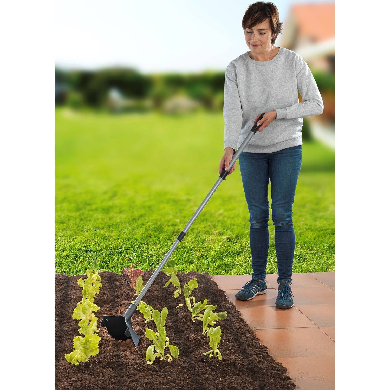 Sans Marque - Charrue de jardin avec manche extensible - Noir et Argent - Wenko - Imagen 3