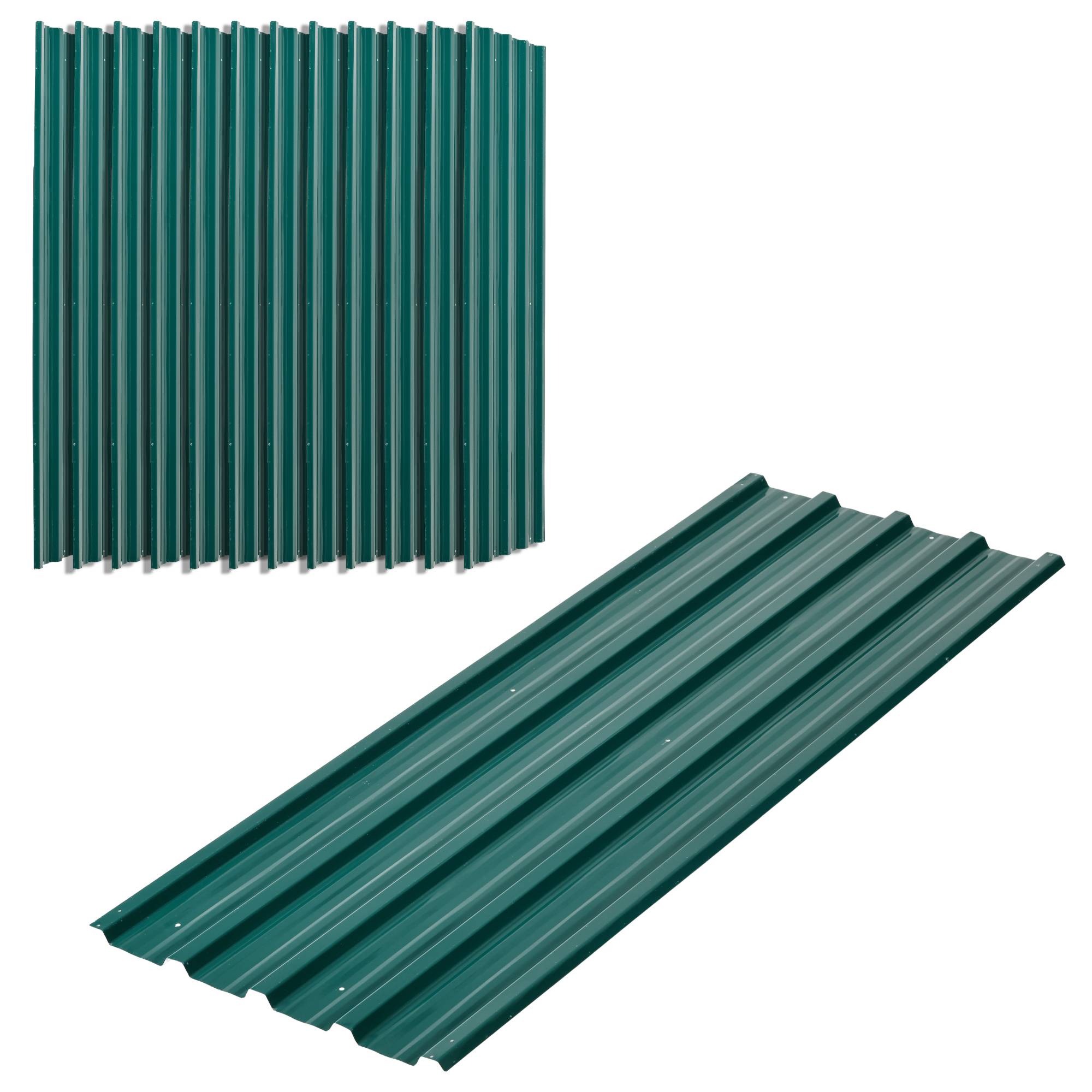 Ensemble de 12 panneaux de toiture en acier galvanisé de 7 m² pour abri de jardin, 129 x 45 cm, vert. - Image 1