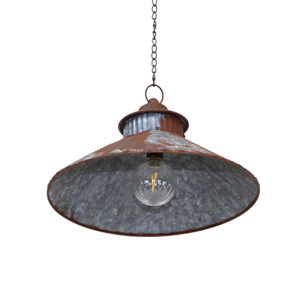Lampe luminaire suspension style industriel métal gris rouille 37cm Chemin de campagne