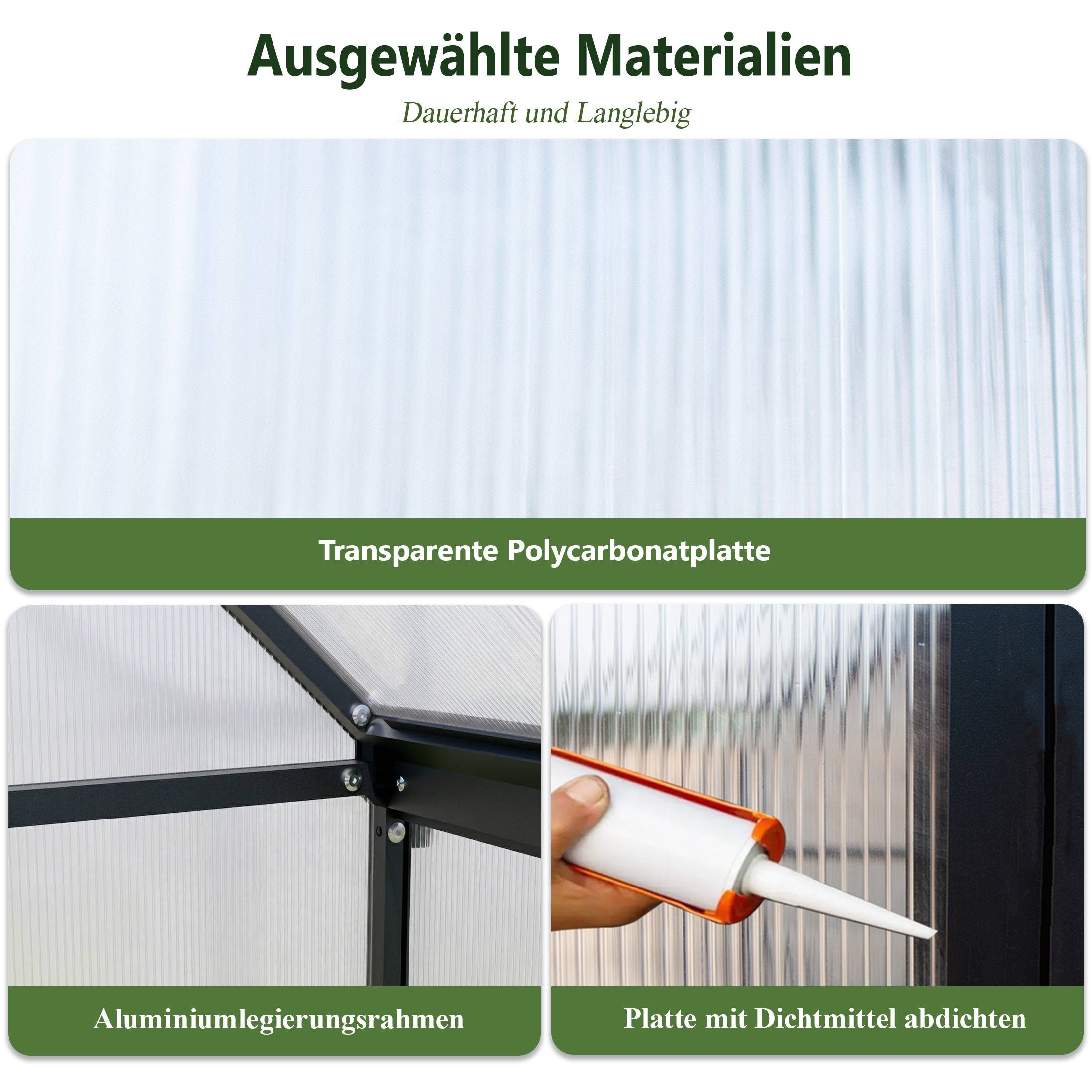 ComfortXL - Serre de jardin polycarbonate aluminium 175 x 168 x 194 cm noire pour potager avec fenêtre réglable et gouttières - Image 7