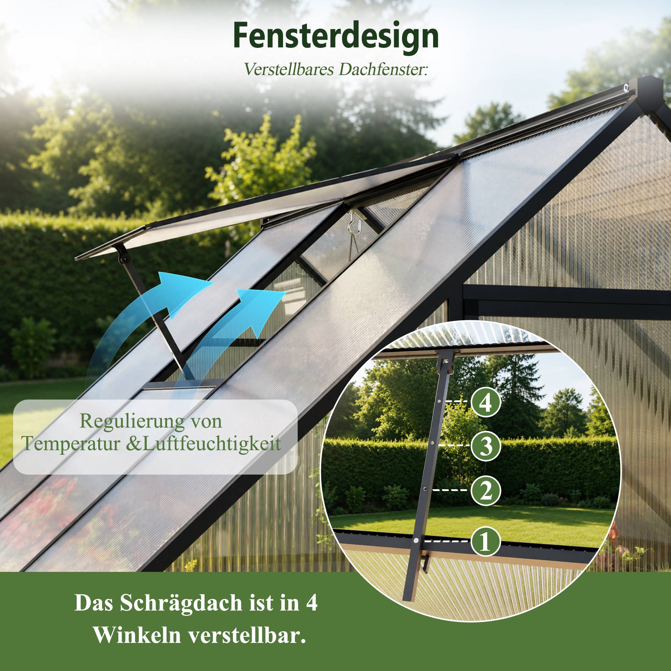 ComfortXL - Serre de jardin polycarbonate aluminium 175 x 168 x 194 cm noire pour potager avec fenêtre réglable et gouttières - Image 3