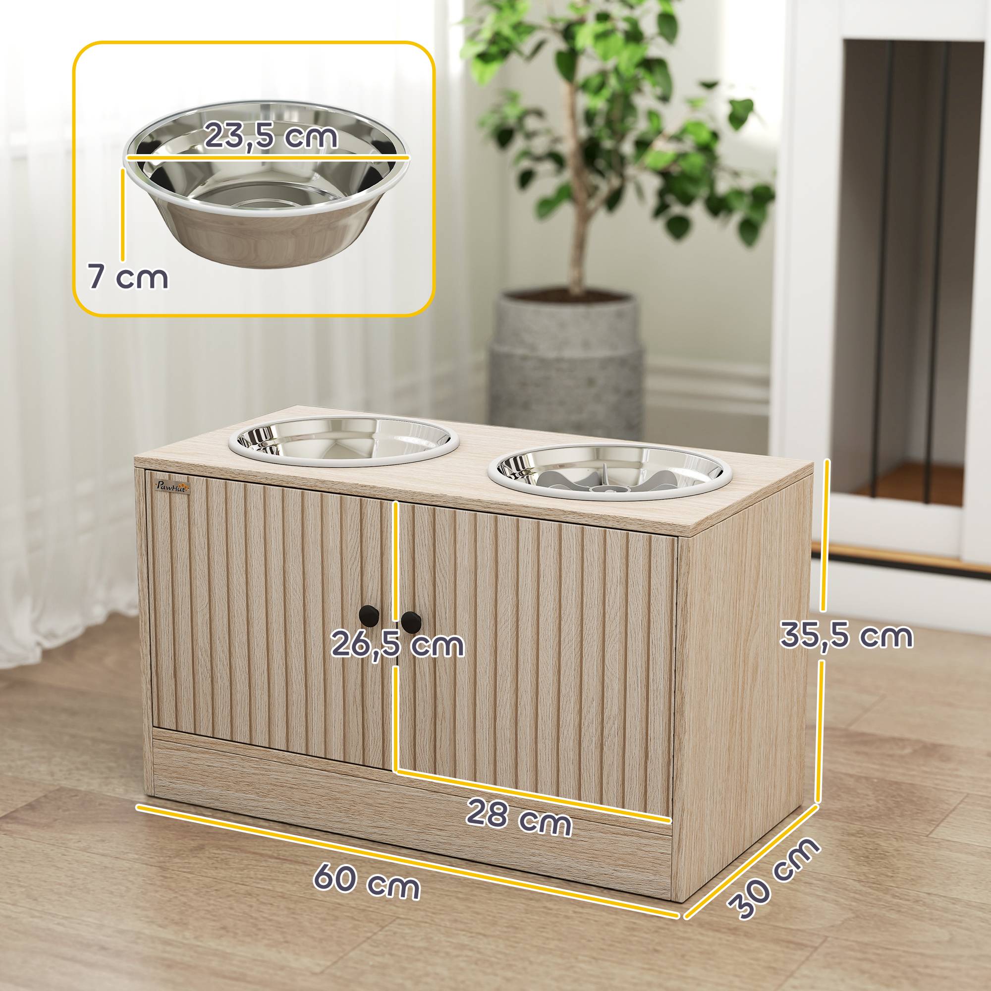 Station de nourrissage pour chien bois naturel 60 x 30 x 35.5 cm - PANGIVO - Image 5