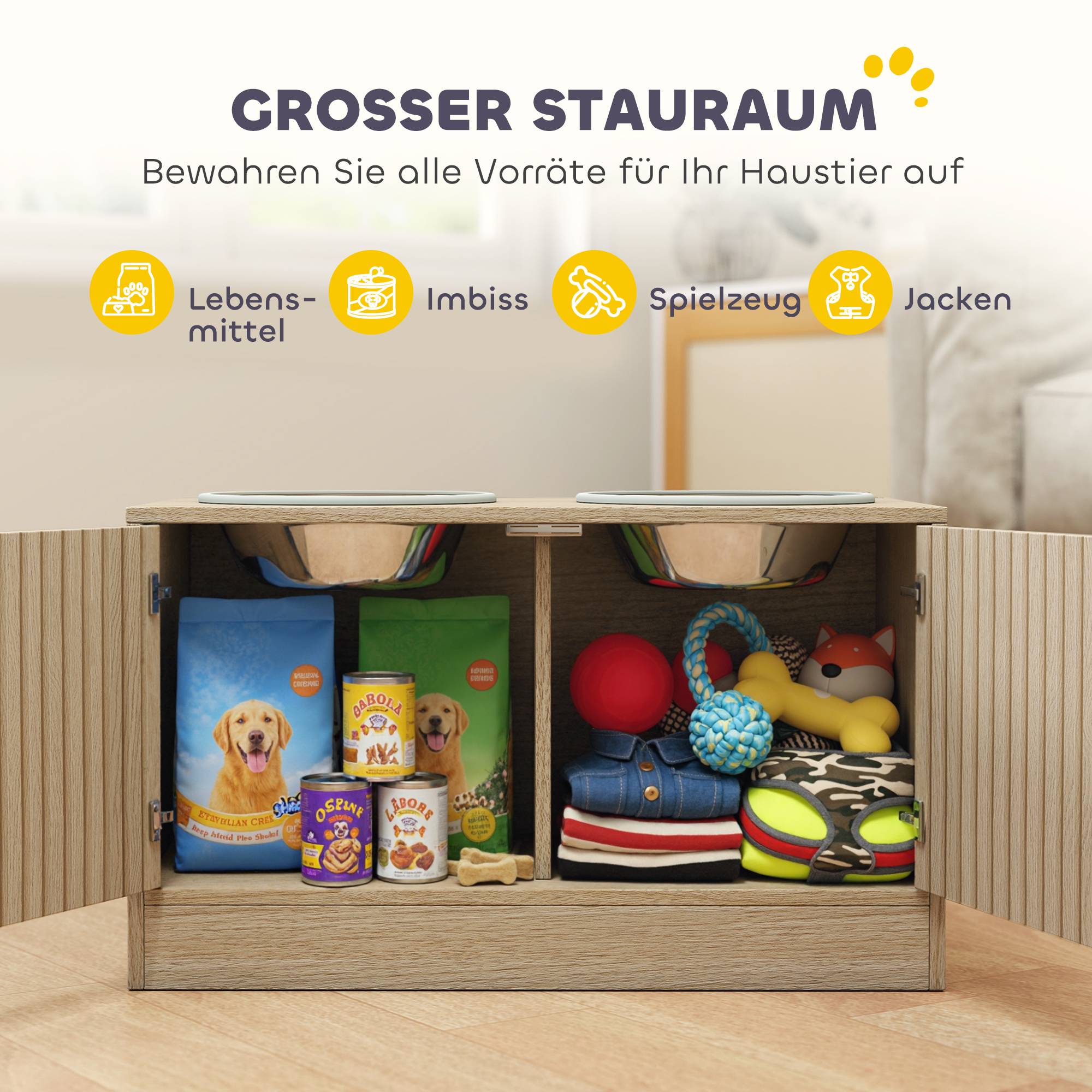 Station de nourrissage pour chien bois naturel 60 x 30 x 35.5 cm - PANGIVO - Image 7
