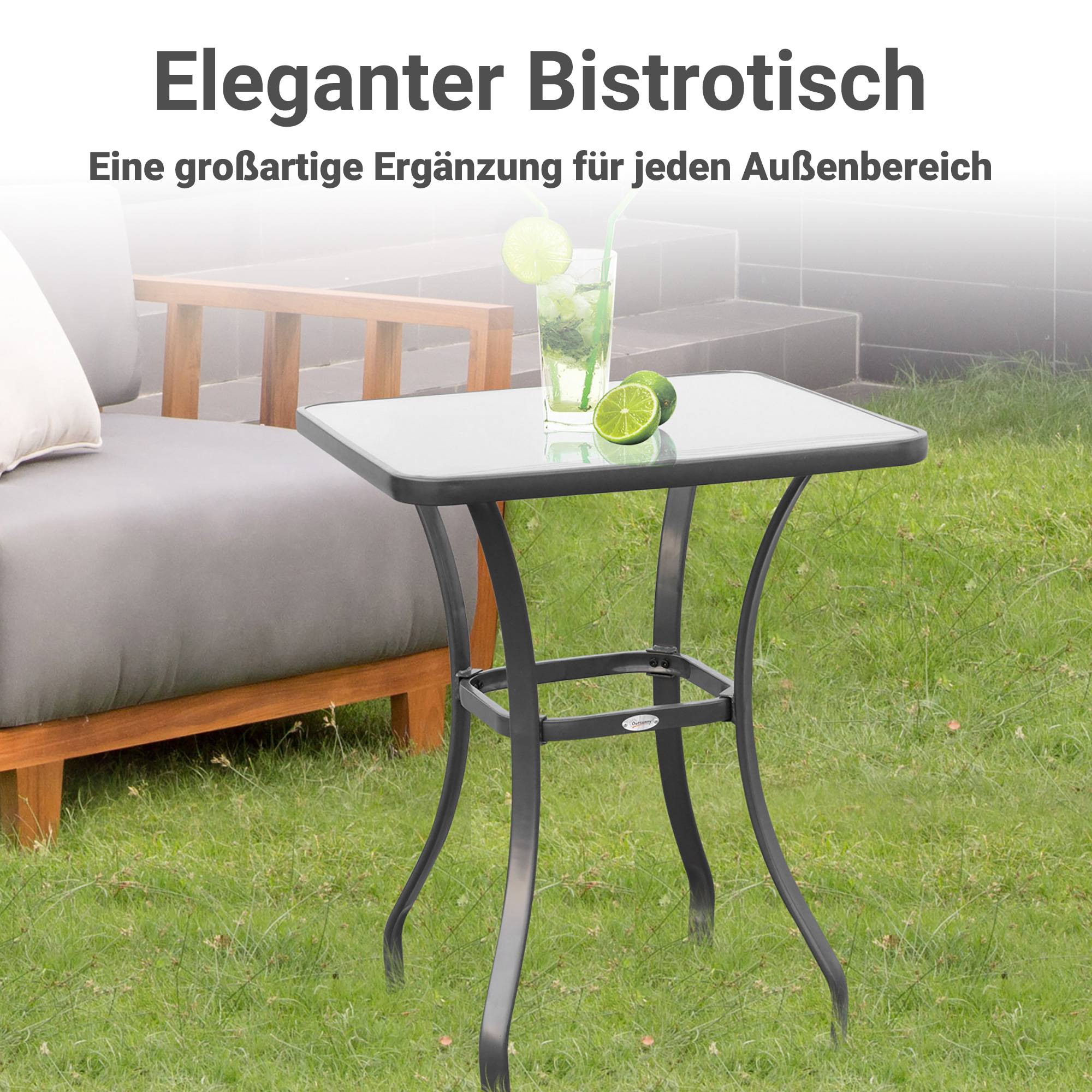 Table de jardin Outsunny, table bistro en verre trempé et métal noir, L 68,5 x l 68,5 x H 84 cm - Image 5