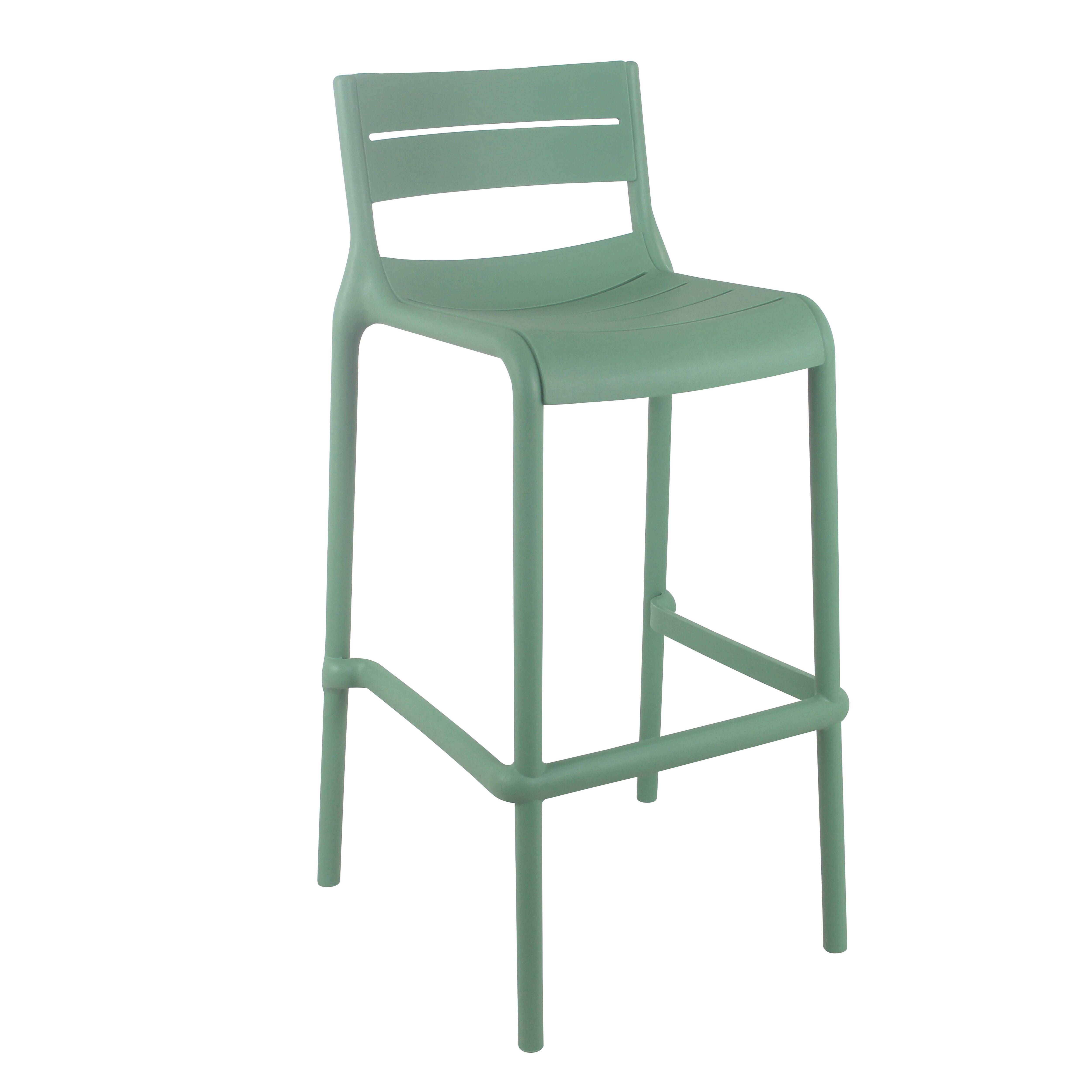 Oviala - Lot de 4 chaises hautes de terrasse en plastique vert sauge - Oviala - Imagen 2