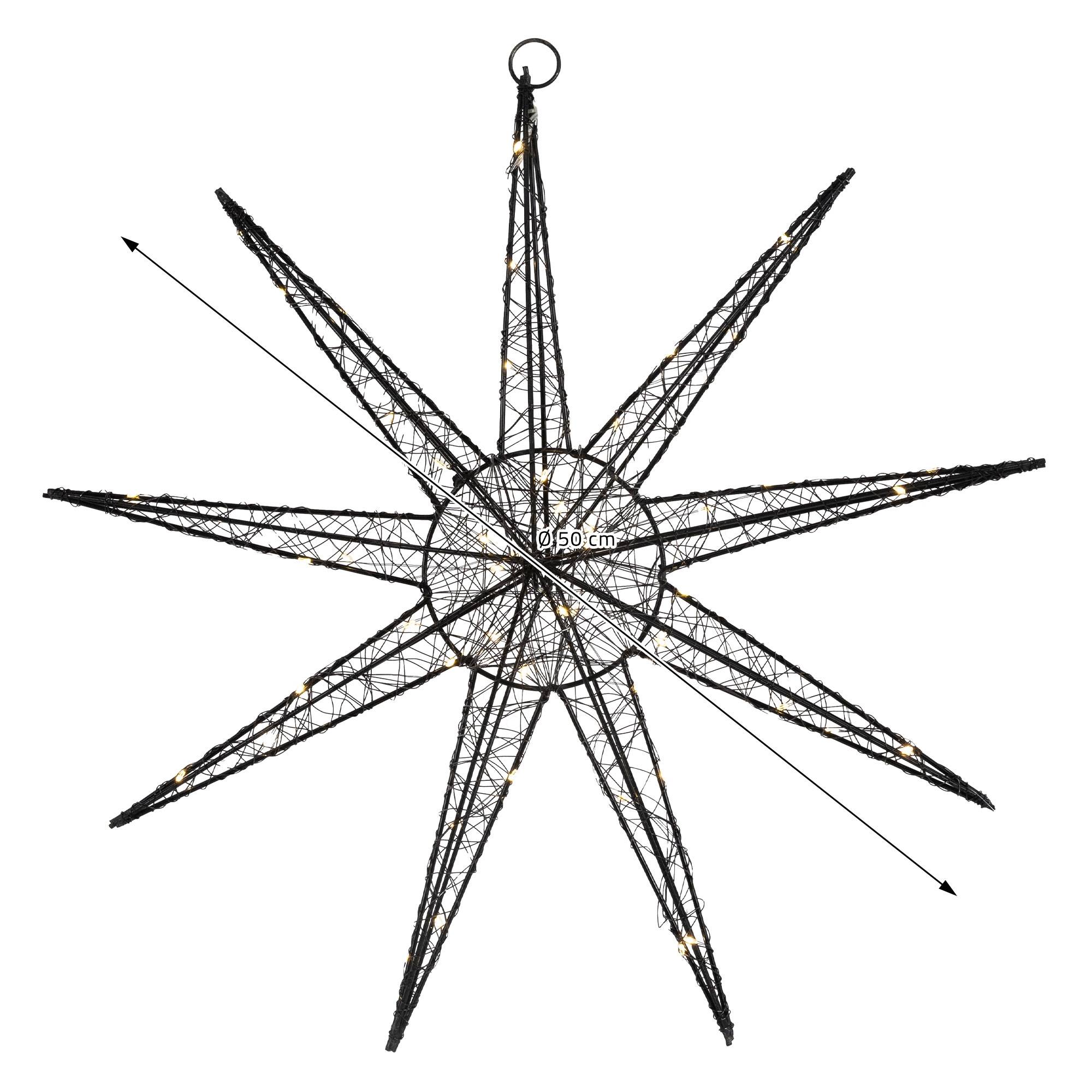 Ecd-Germany - Étoile lumineuse décoration de Noël métallique noir 50 cm minuterie avec 50 LED - Imagen 7