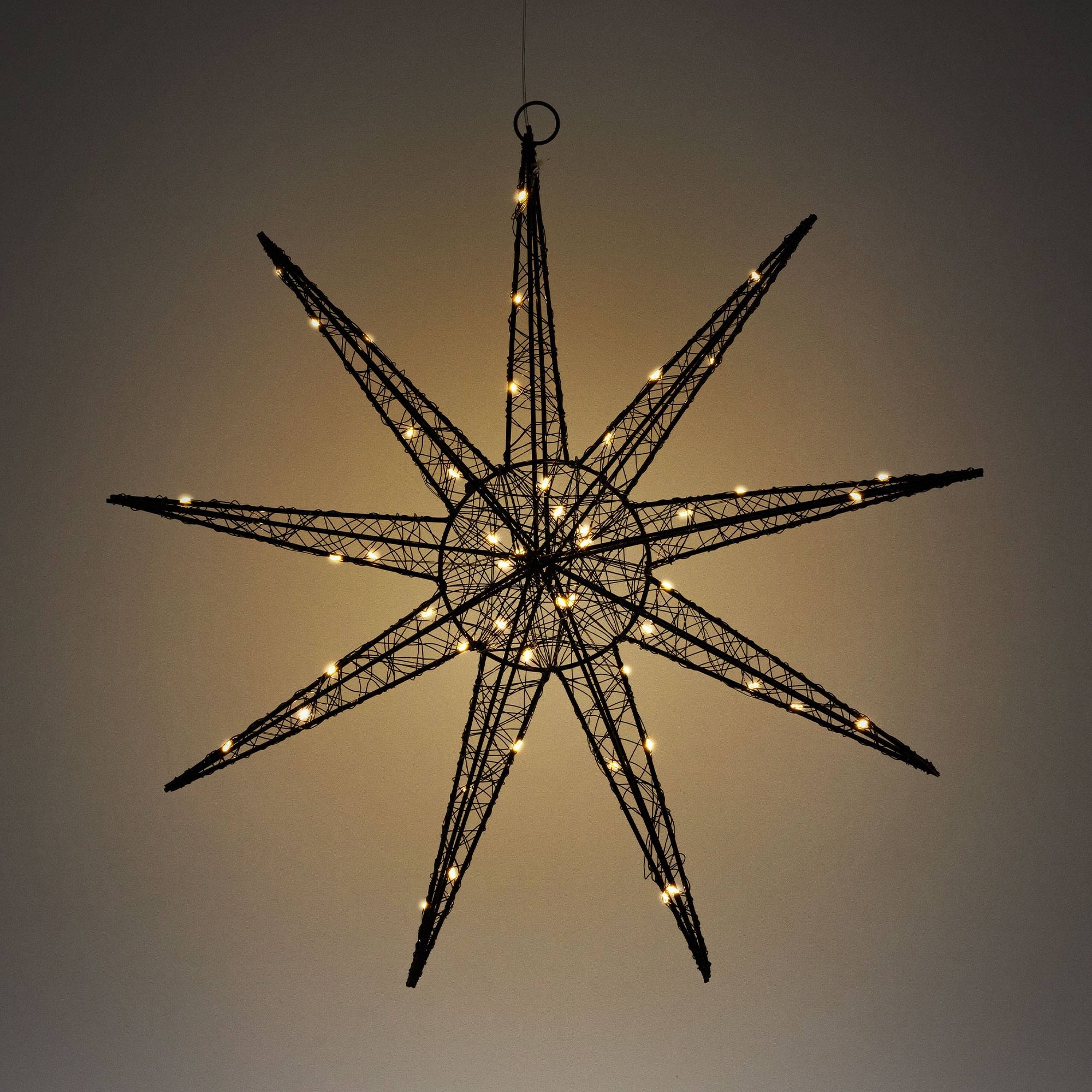 Ecd-Germany - Étoile lumineuse décoration de Noël métallique noir 50 cm minuterie avec 50 LED - Imagen 6