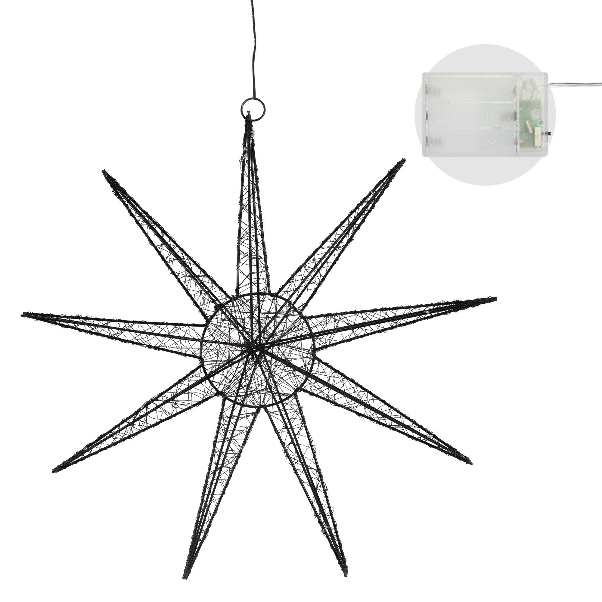Ecd-Germany - Étoile lumineuse décoration de Noël métallique noir 50 cm minuterie avec 50 LED - Imagen 5