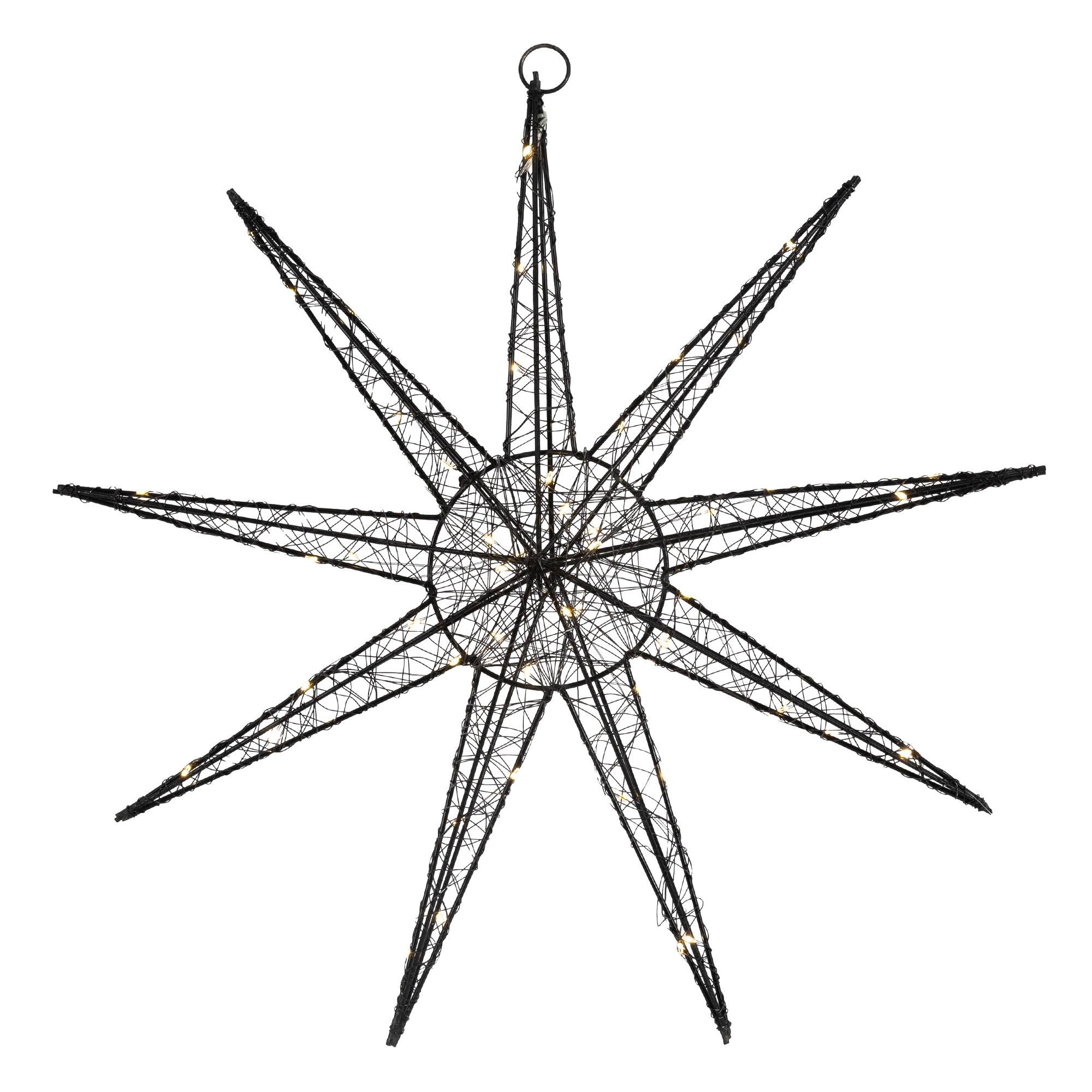 Ecd-Germany - Étoile lumineuse décoration de Noël métallique noir 50 cm minuterie avec 50 LED - Imagen 1