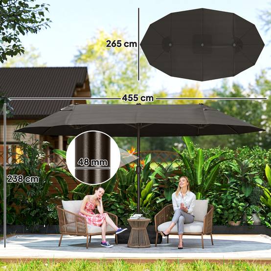 Parasol de jardin parasol double rectangulaire 4,6x2,7x2,4m - toile 180 g/m² Acier Gris fr142 - Image 5
