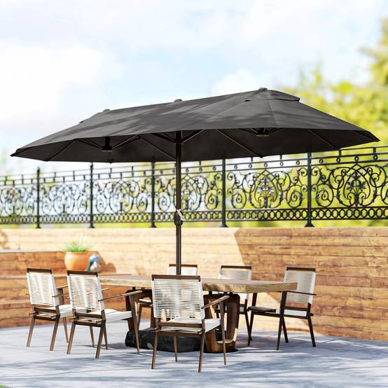 Parasol de jardin parasol double rectangulaire 4,6x2,7x2,4m - toile 180 g/m² Acier Gris fr142 - Image 3