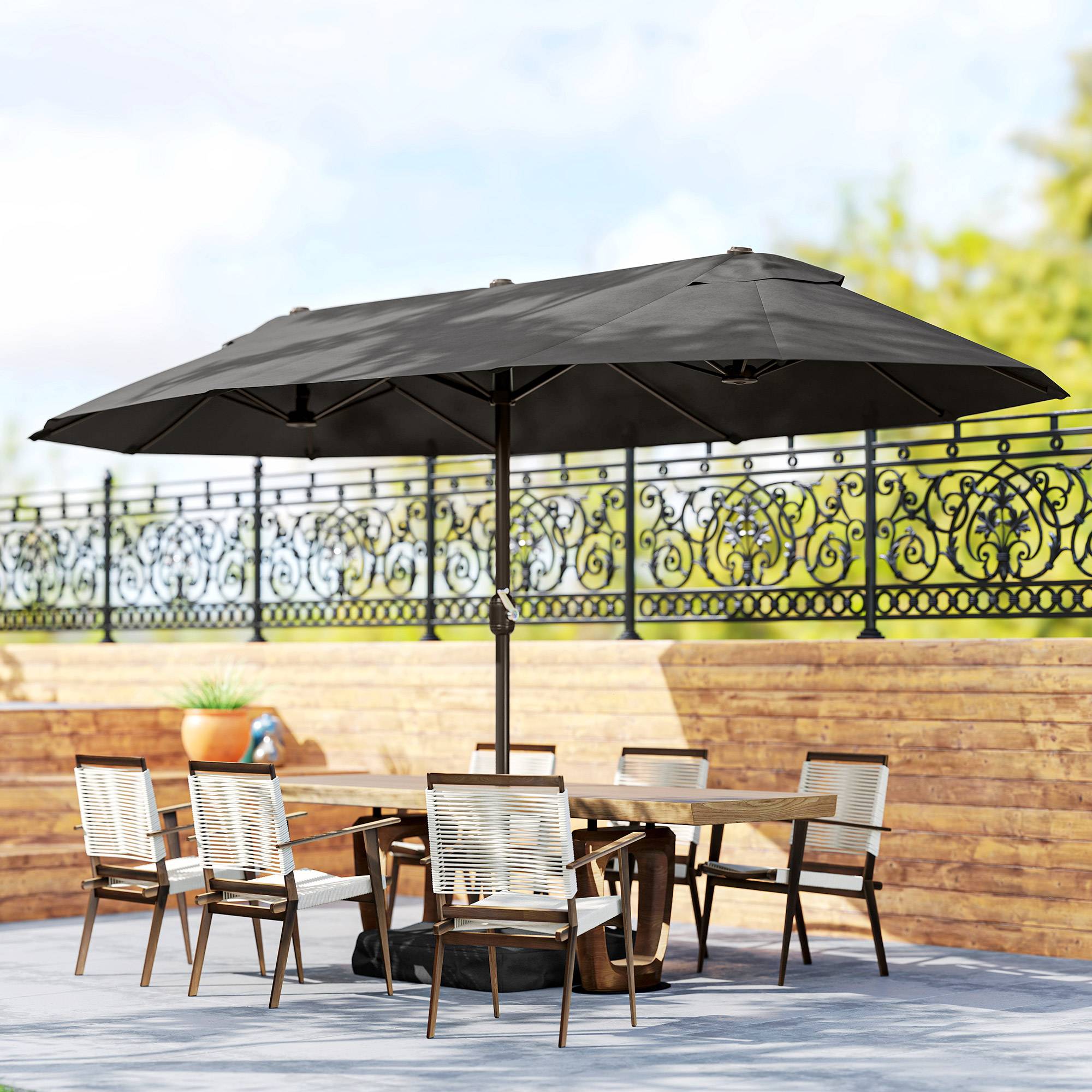 Parasol de jardin parasol double rectangulaire 4,6x2,7x2,4m - toile 180 g/m² Acier Gris fr142 - Image 3