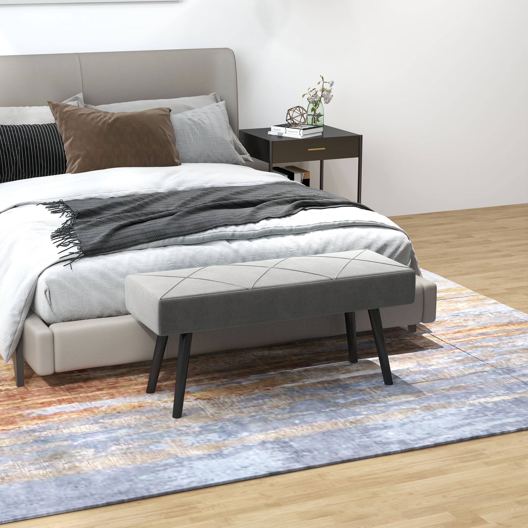 ComfortXL - Banquette rembourrée en velours gris pour chambre motif X pieds acier – ComfortXL Outdoor Living - Image 1