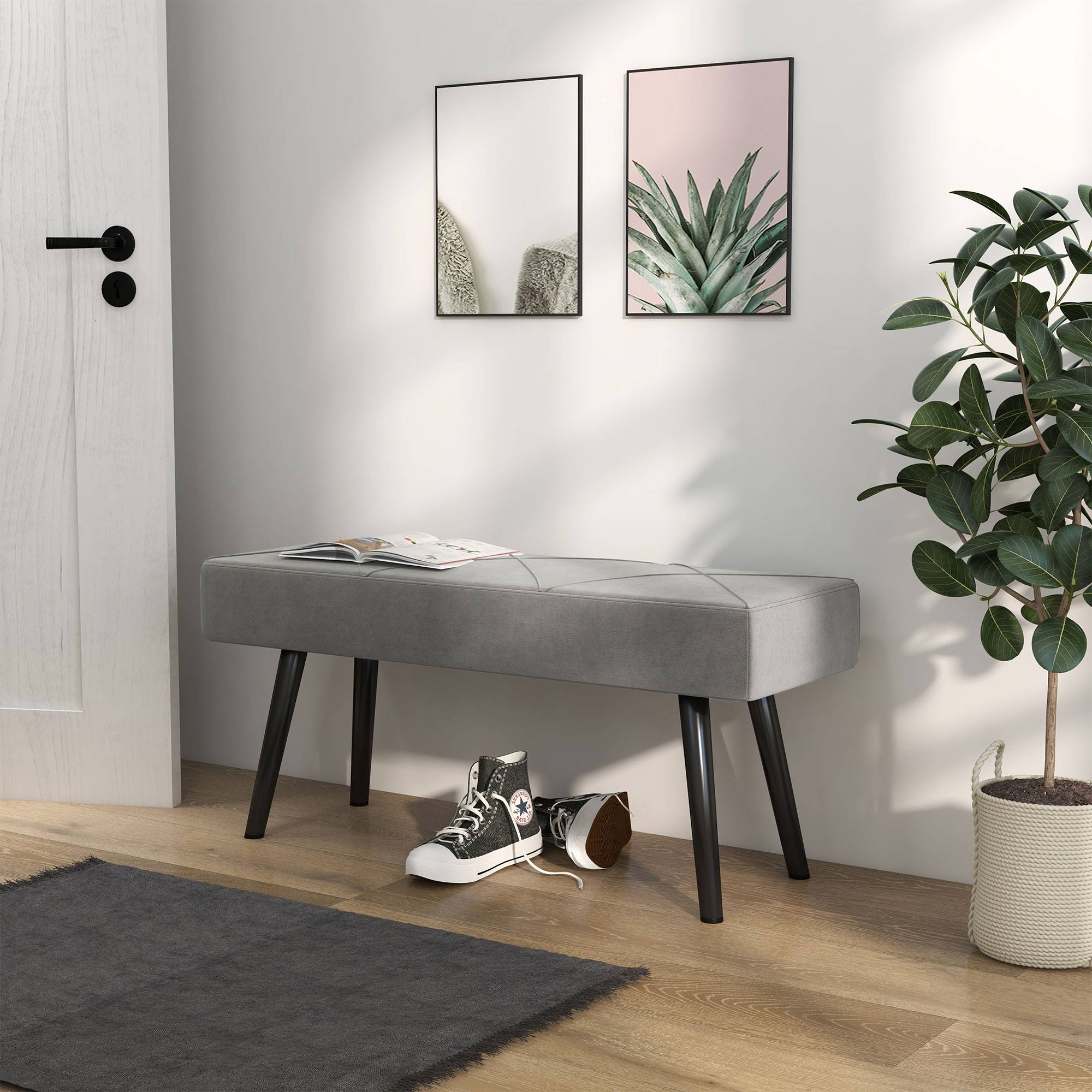 ComfortXL - Banquette rembourrée en velours gris pour chambre motif X pieds acier – ComfortXL Outdoor Living - Image 8