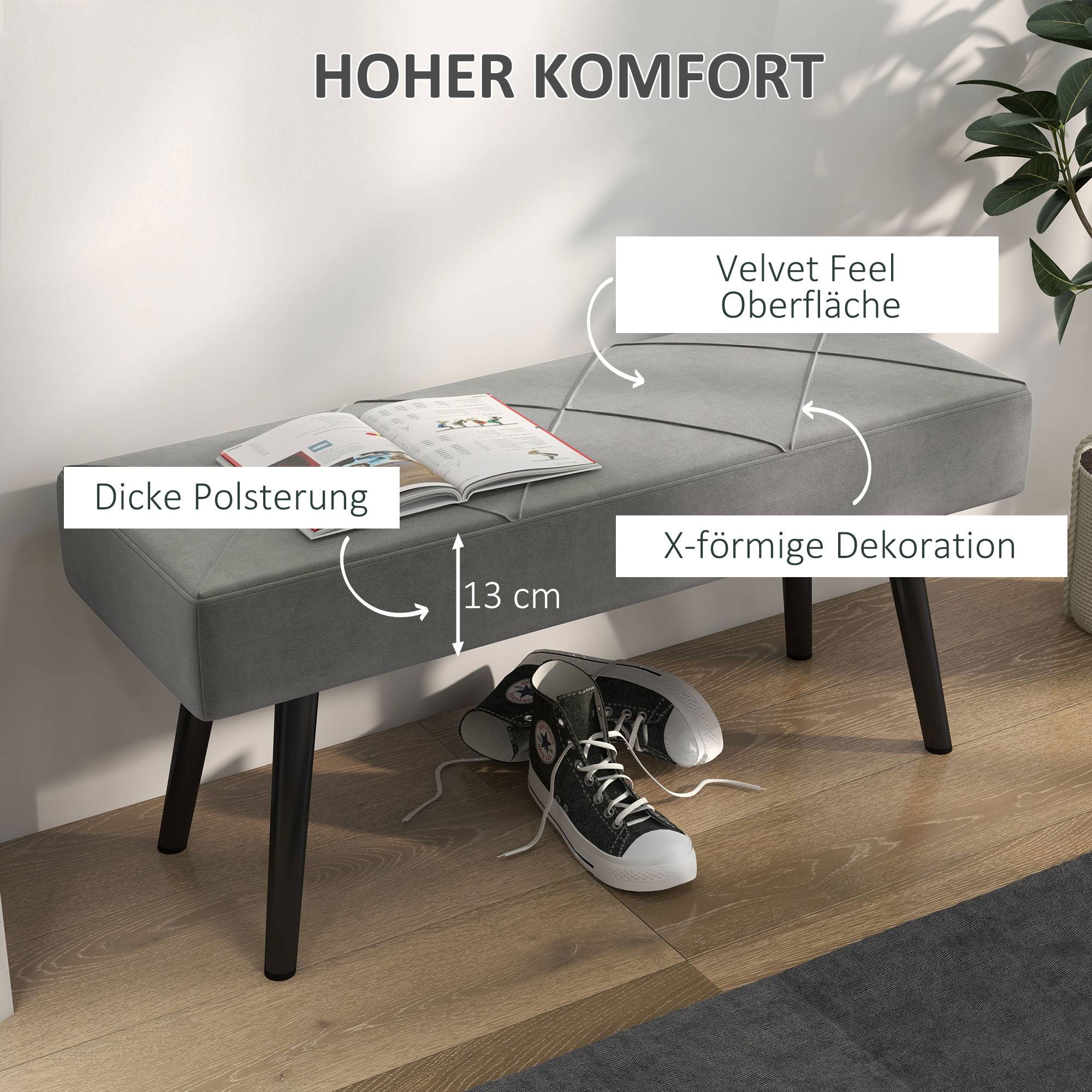 ComfortXL - Banquette rembourrée en velours gris pour chambre motif X pieds acier – ComfortXL Outdoor Living - Image 4