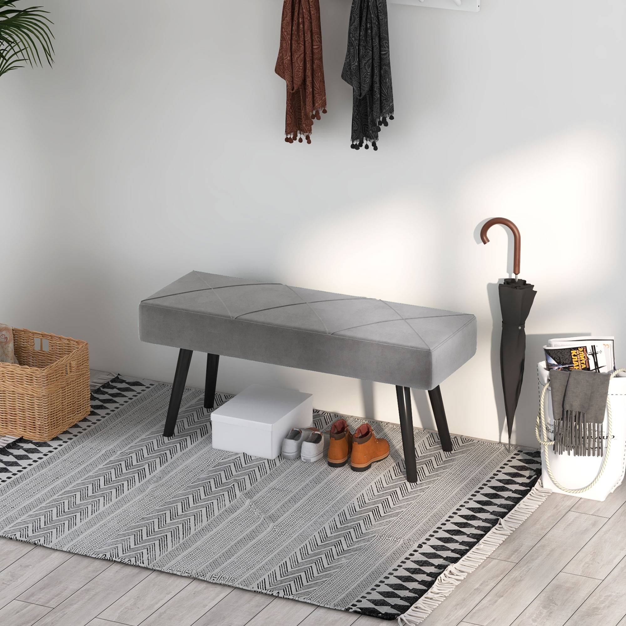 ComfortXL - Banquette rembourrée en velours gris pour chambre motif X pieds acier – ComfortXL Outdoor Living - Image 7