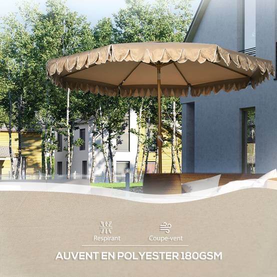Outsunny - Parasol de jardin droit inclinable rond Ø264cm volants mât démontable 8 baleines tissu polyester haute dens. anti-UV beige - Outsunny - Image 6