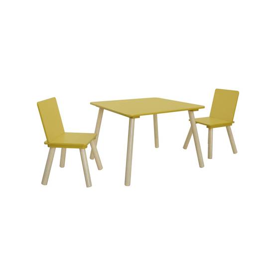 sweeek - Table carrée enfant bois de pin 2 assises jaune - Judith | sweeek - Image 2