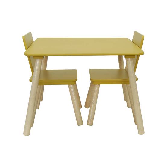 sweeek - Table carrée enfant bois de pin 2 assises jaune - Judith | sweeek - Image 5