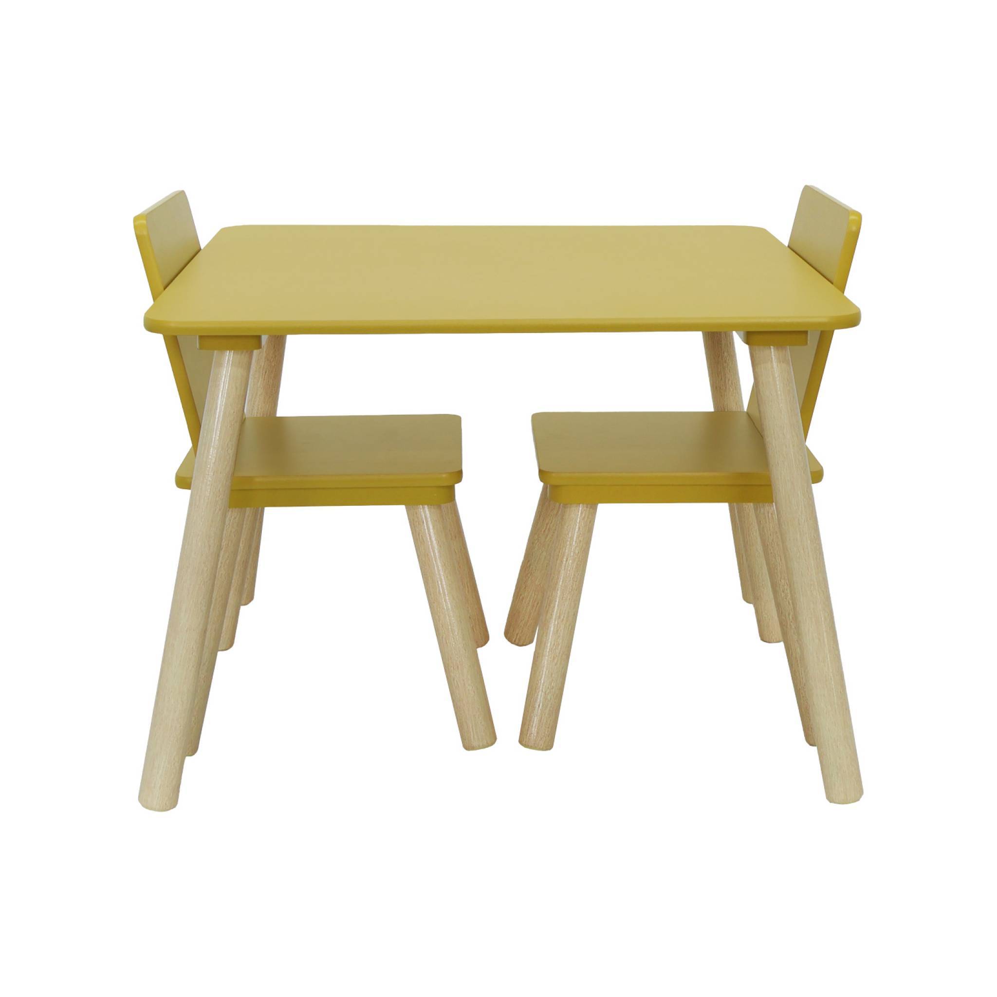 sweeek - Table carrée enfant bois de pin 2 assises jaune - Judith | sweeek - Image 5