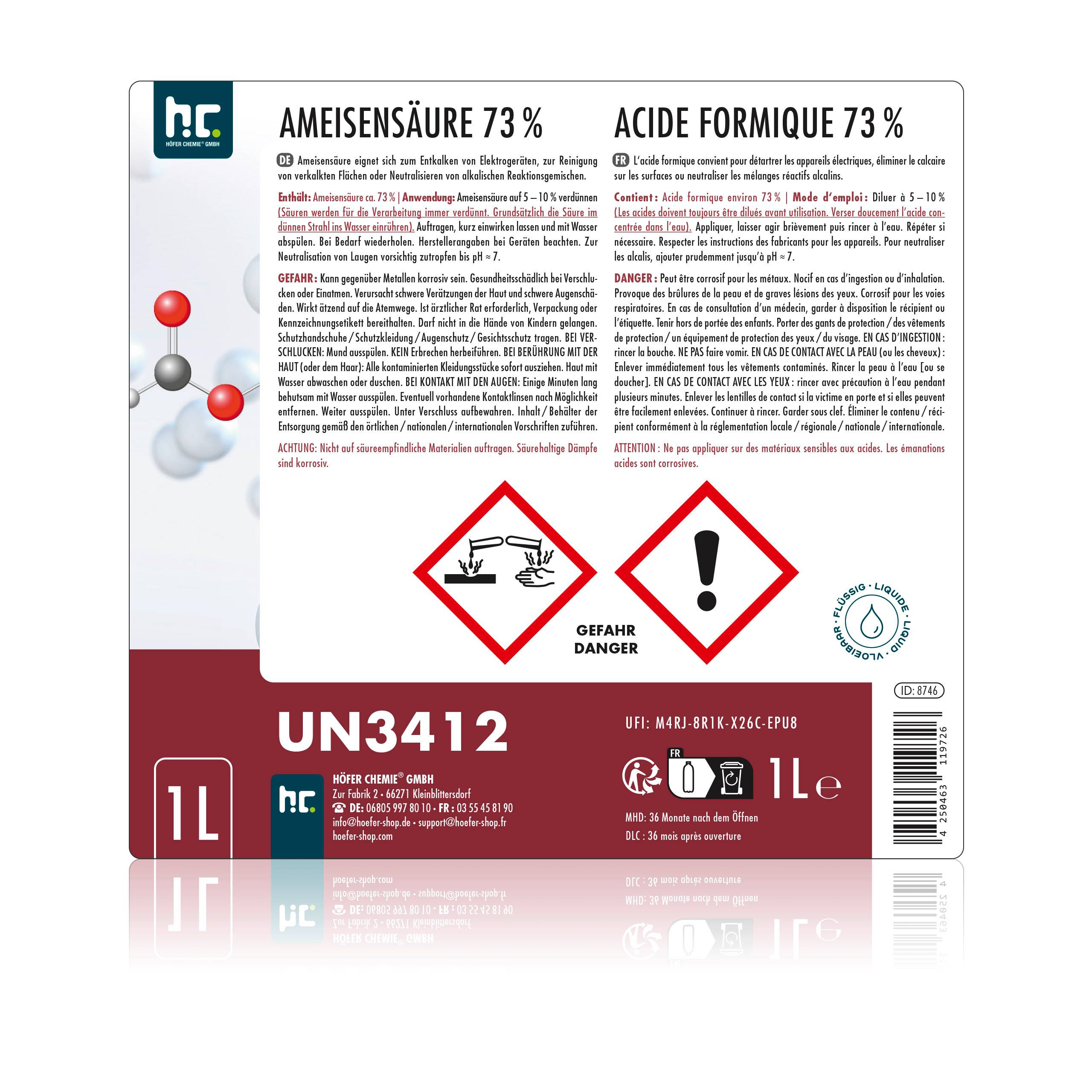 Acide formique 73 % Höfer Chemie® de qualité technique en bouteille de 1 L x 6 - Image 6