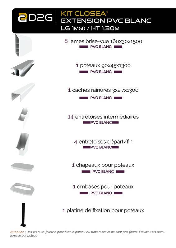 Closea - Kit extension clôture PVC blanc – lg : 1m50 x ht : 1m30 Closea - Imagen 5