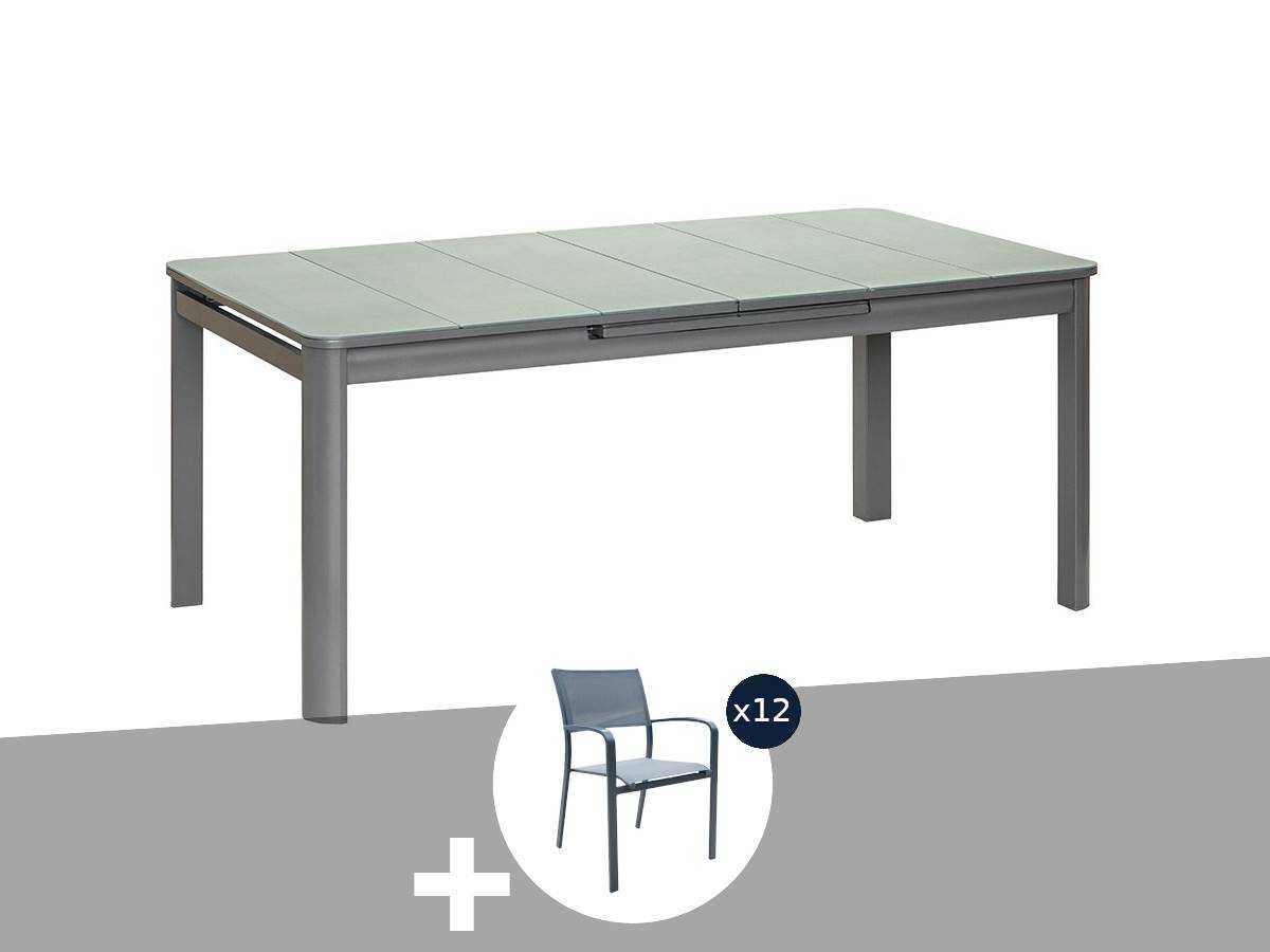 Table de jardin rectangulaire extensible en aluminium Milos Anthracite 10/12 places + 12 chaises - Jardiline - Imagen 1