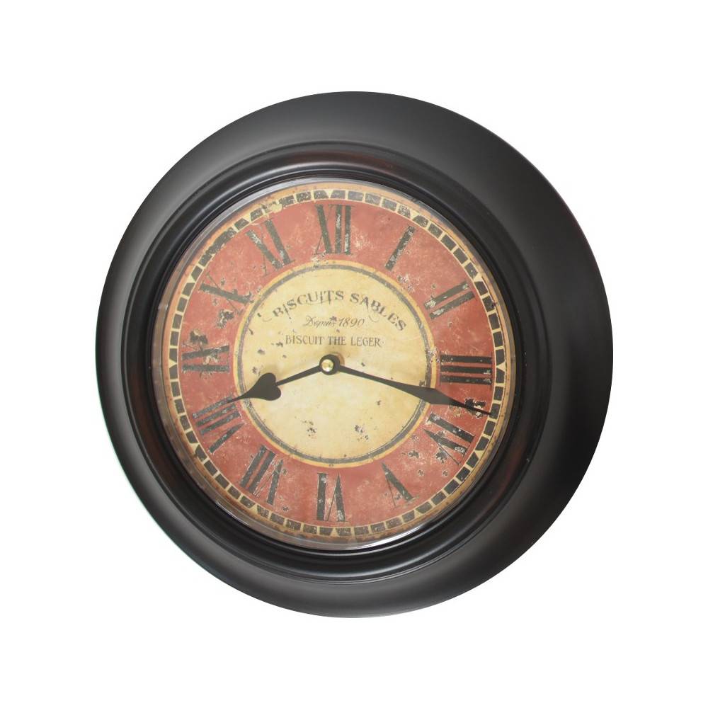 Horloge murale décorative vintage ancien salon métal noir rouge 33cm Chemin de campagne