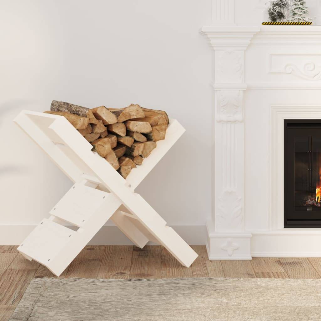 Range-bûches design en bois de pin massif Rangement bois intérieur 47x39,5x48 cm Blanc - ComfortXL Outdoor Living - Image 3