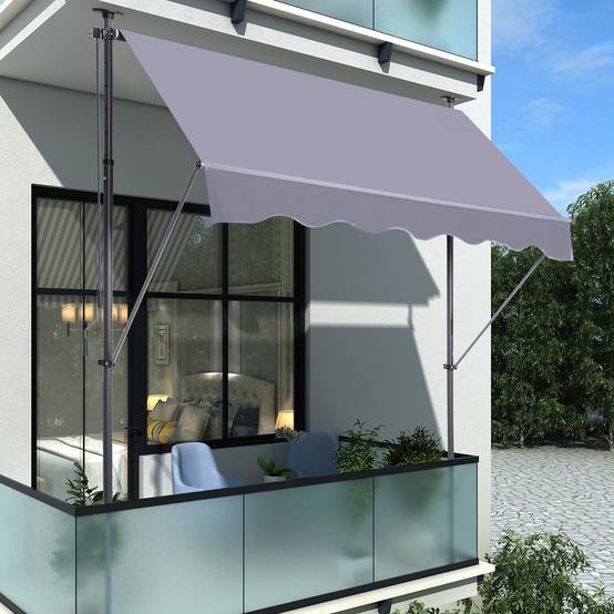ComfortXL - Store banne sans perçage aluminium pour balcon terrasse réglable anti-UV 300x120cm gris - ComfortXL Outdoor Living - Image 1
