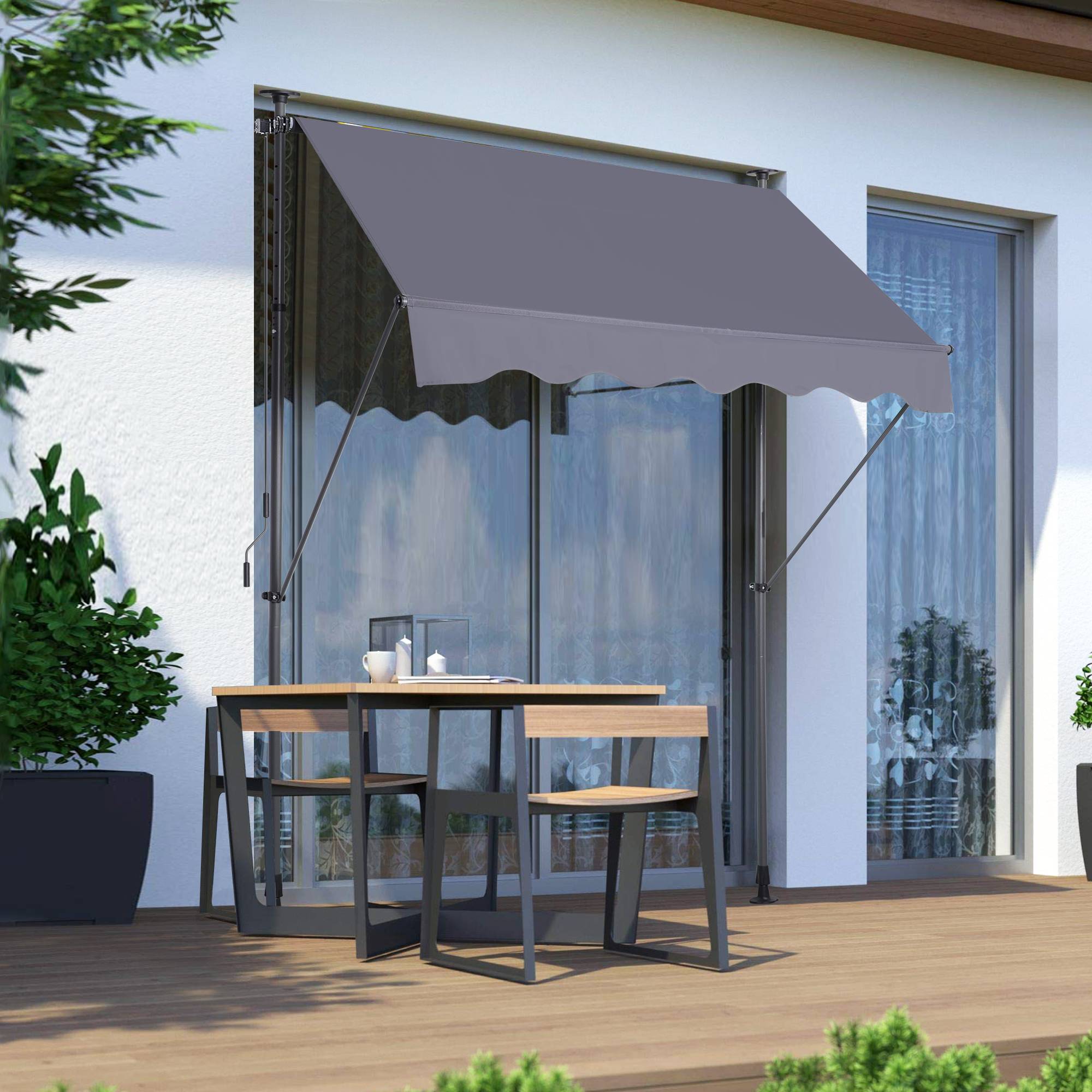 ComfortXL - Store banne sans perçage aluminium pour balcon terrasse réglable anti-UV 300x120cm gris - ComfortXL Outdoor Living - Image 5