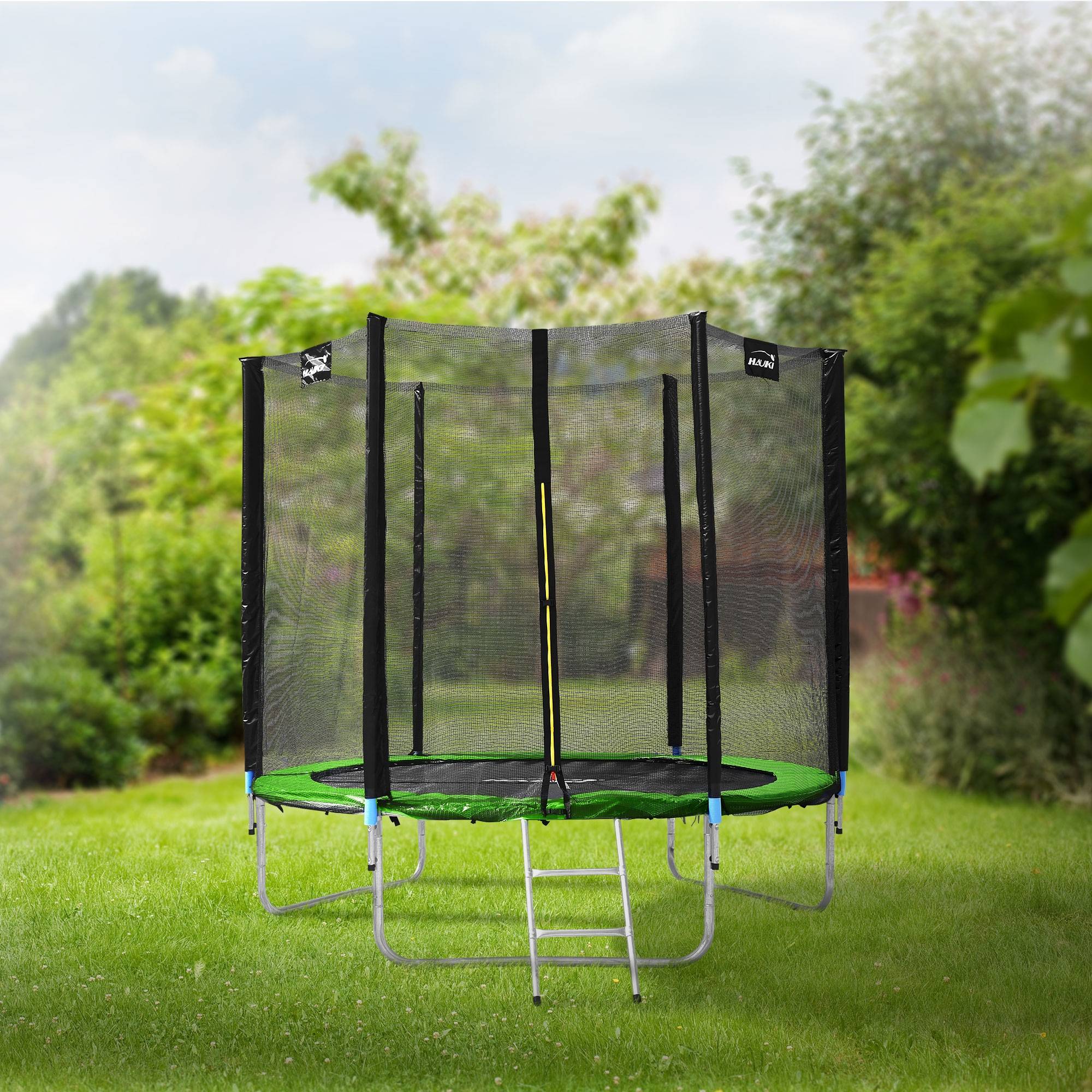 Trampoline de jardin avec filet de sécurité et échelle set complet vert Ø 183 cm - Imagen 9