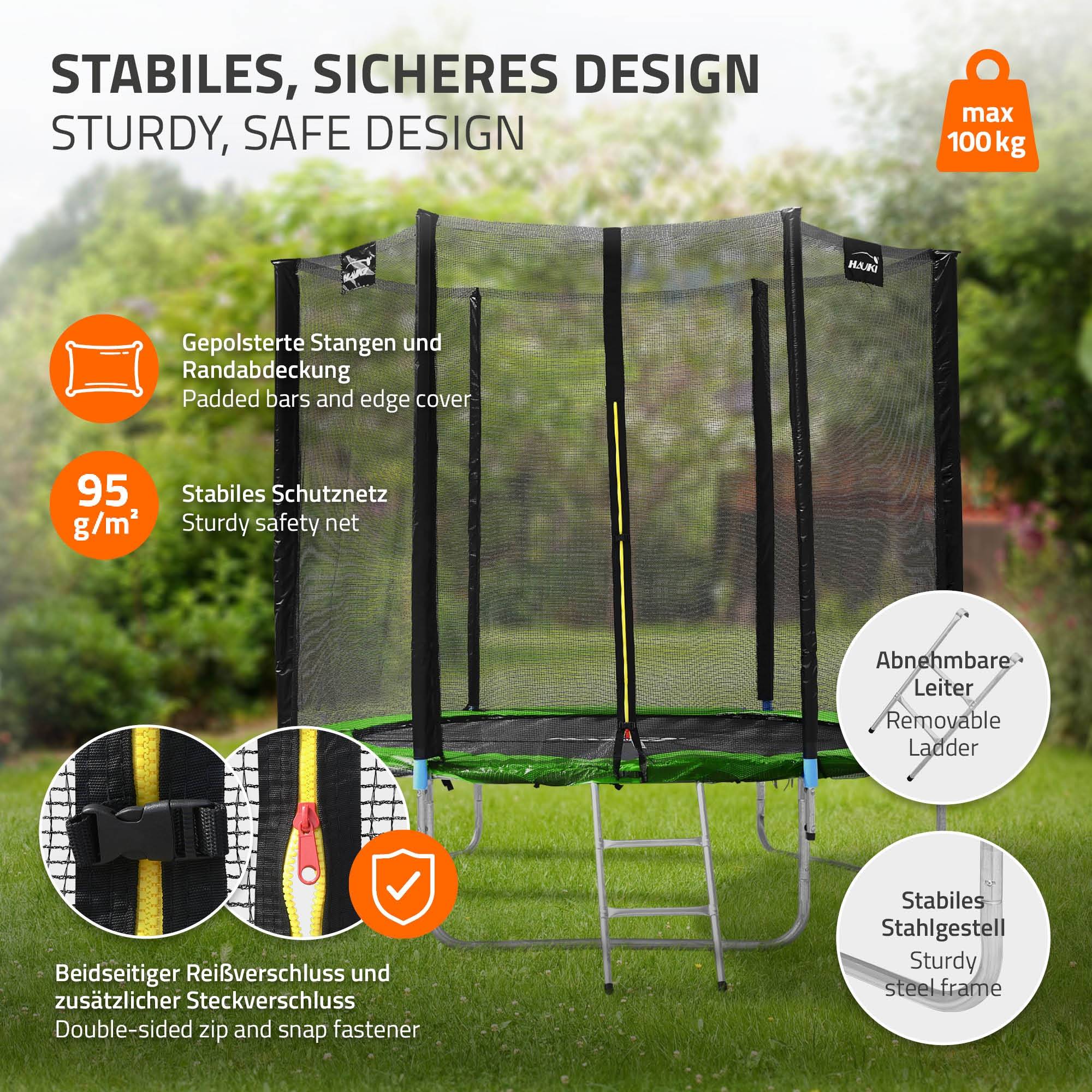 Trampoline de jardin avec filet de sécurité et échelle set complet vert Ø 183 cm - Imagen 4