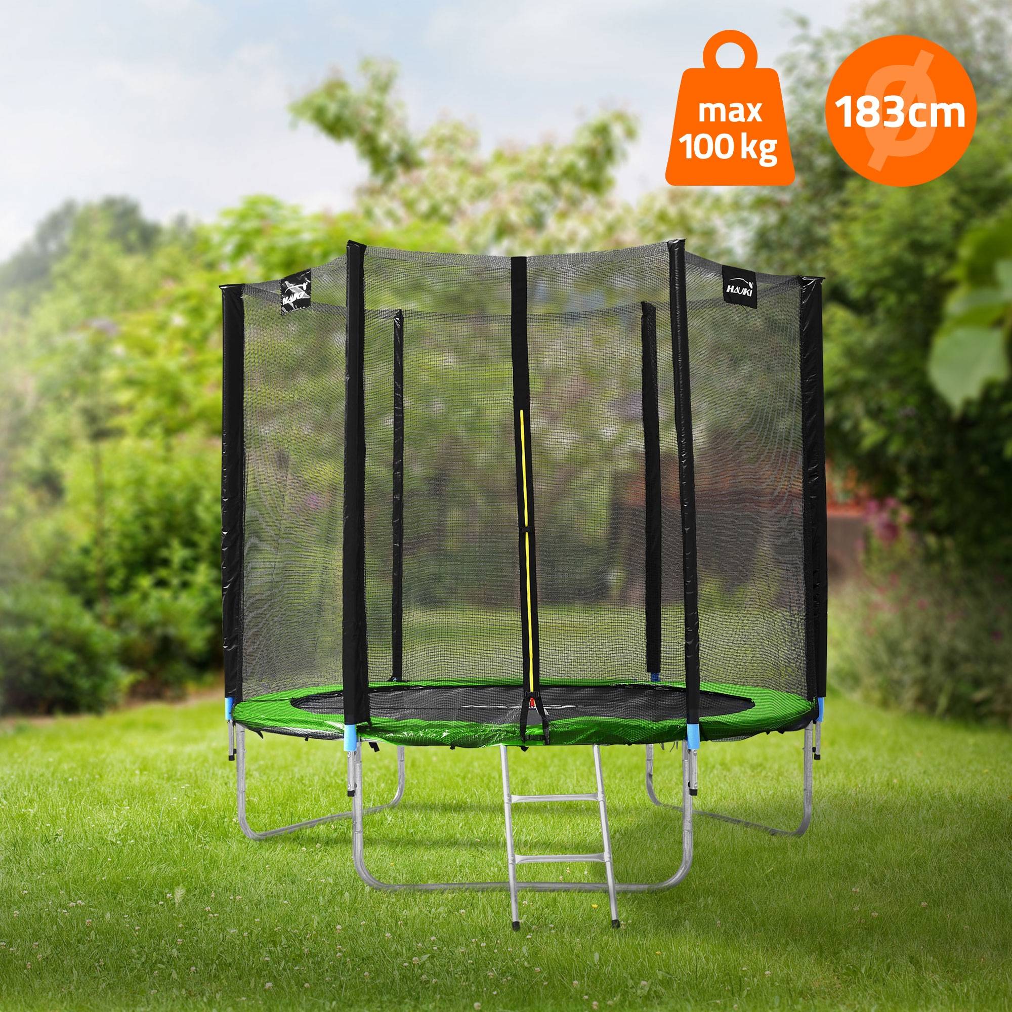 Trampoline de jardin avec filet de sécurité et échelle set complet vert Ø 183 cm - Imagen 2