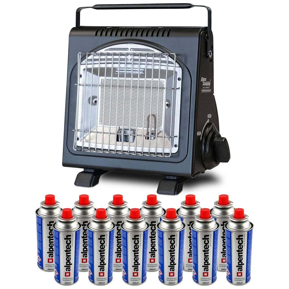 Chauffage à gaz portable 1700W Avec système sécurité + 12 Cartouches gaz ALPEN - Imagen 1