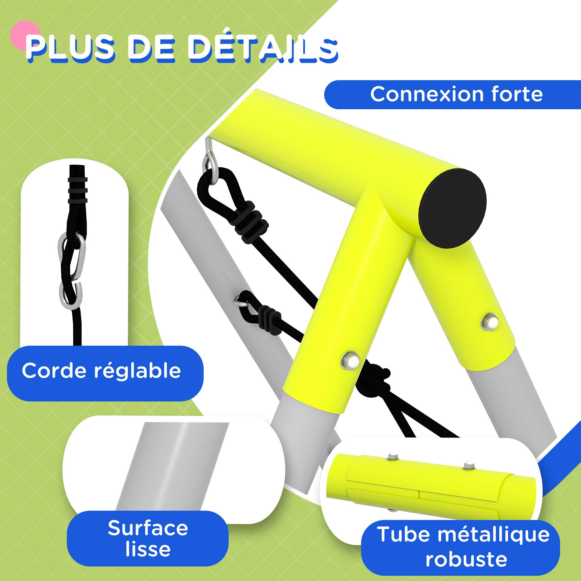 Outsunny - Balançoire portique 4 agrès - 2 balançoires, 2 échelles - dim. 2,6L x 1,85l x 1,8H m - métal époxy PE gris vert - Outsunny - Imagen 5