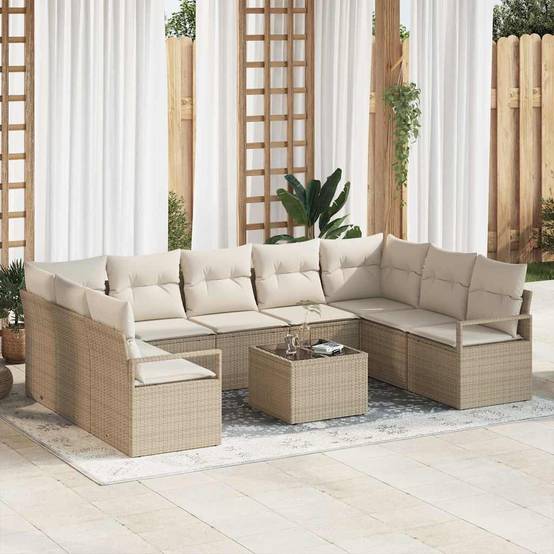 Vidaxl - Ensemble de Canapés avec coussin 10 pcs Beige polyrotin vidaXL 3346551 - Image 1
