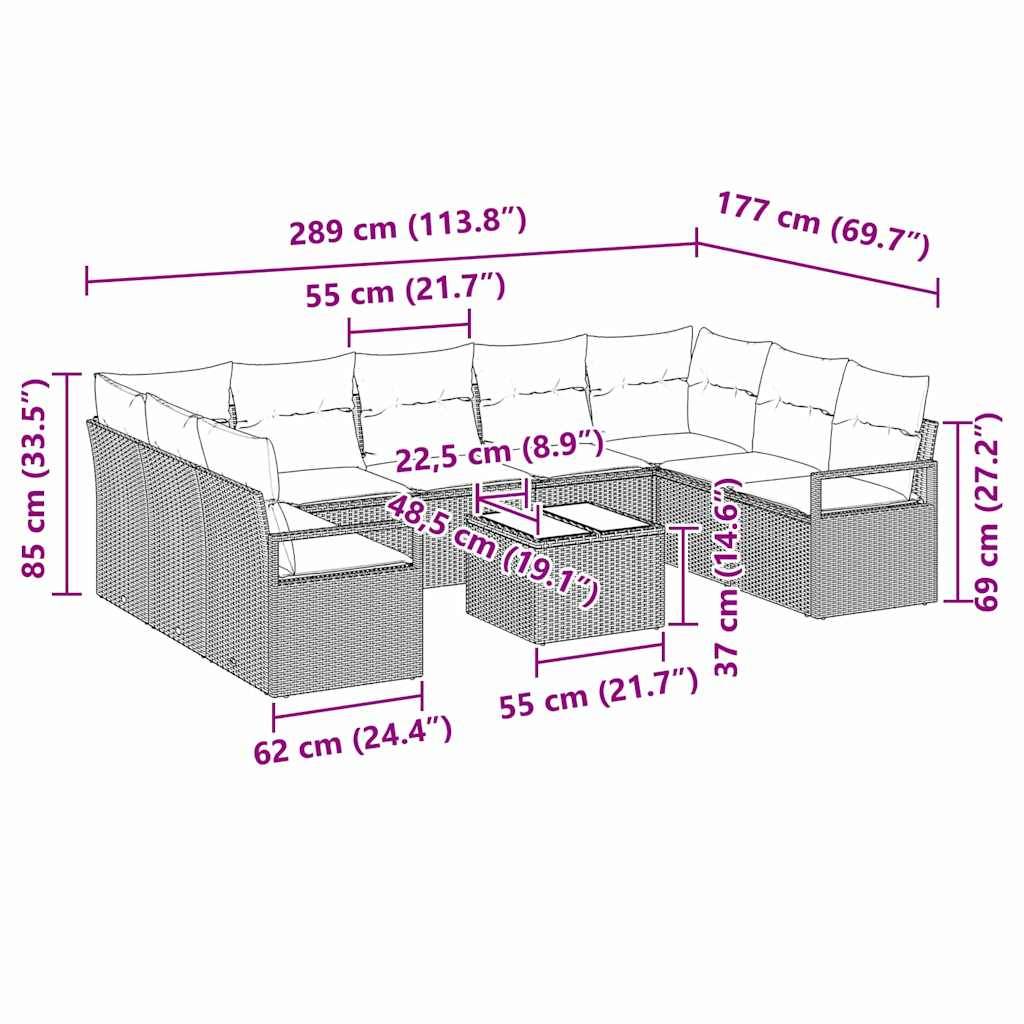 Vidaxl - Ensemble de Canapés avec coussin 10 pcs Beige polyrotin vidaXL 3346551 - Imagen 3
