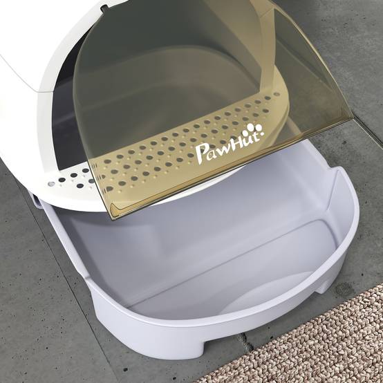 Maison de Toilette pour Chat Design Fermé Anti-Odeur avec Filtre à Charbon et Pelle 52x40,5x39 cm Blanc/Gris - ComfortXL Outdoor Living - Image 10