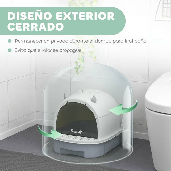 Maison de Toilette pour Chat Design Fermé Anti-Odeur avec Filtre à Charbon et Pelle 52x40,5x39 cm Blanc/Gris - ComfortXL Outdoor Living - Image 6