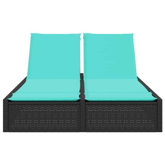 Chaise longue double avec coussins en polyrotin noir 123 x 200 x 28/46/61/72 cm - PANGIVO - Image 3