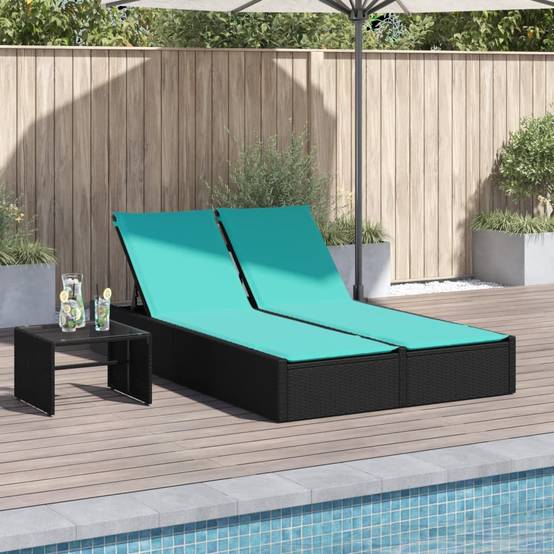 Chaise longue double avec coussins en polyrotin noir 123 x 200 x 28/46/61/72 cm - PANGIVO - Image 1