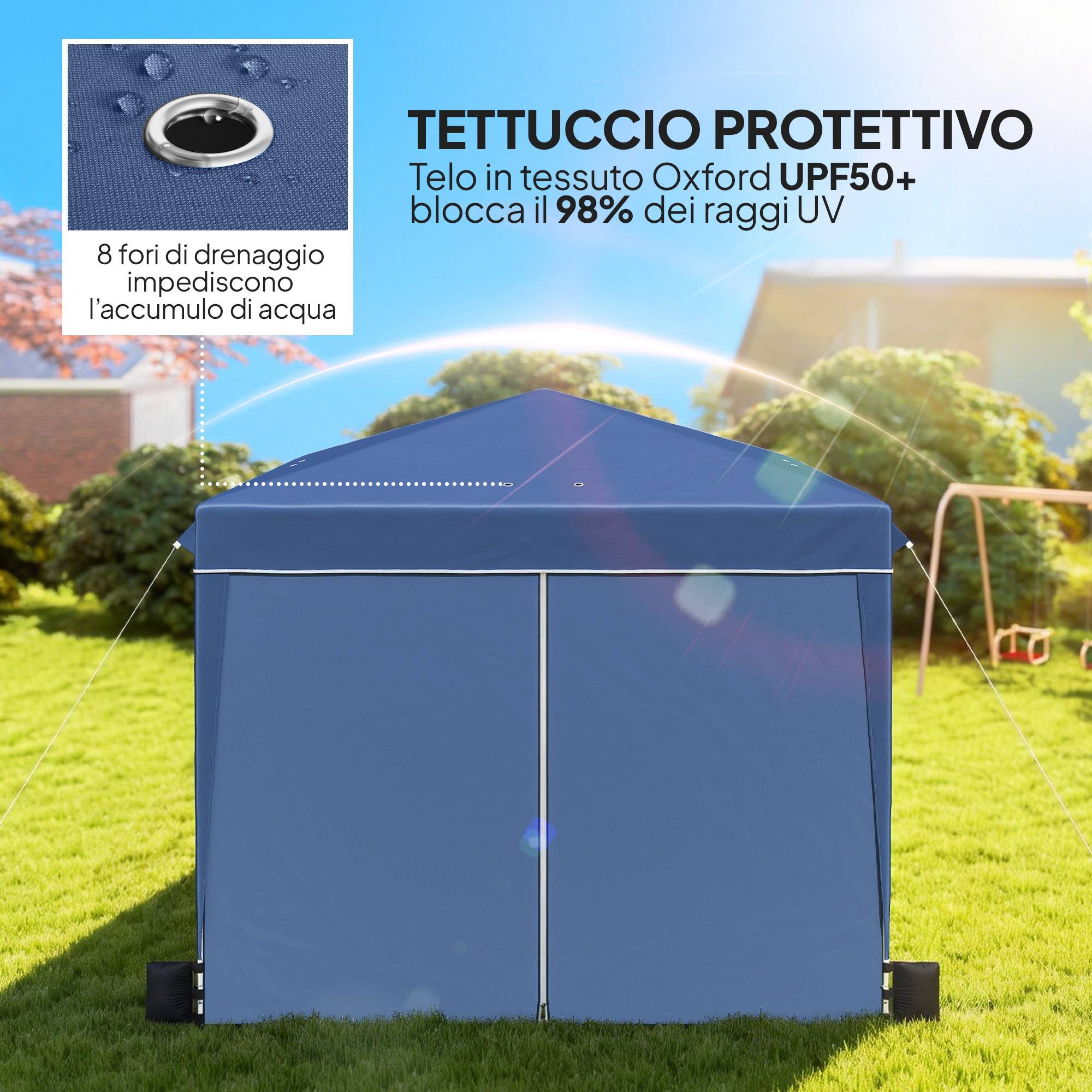 ComfortXL - Tonnelle Pliante Métal Oxford Réceptions Extérieures Parois Latérales 3x3m Bleu - ComfortXL Outdoor Living - Image 6
