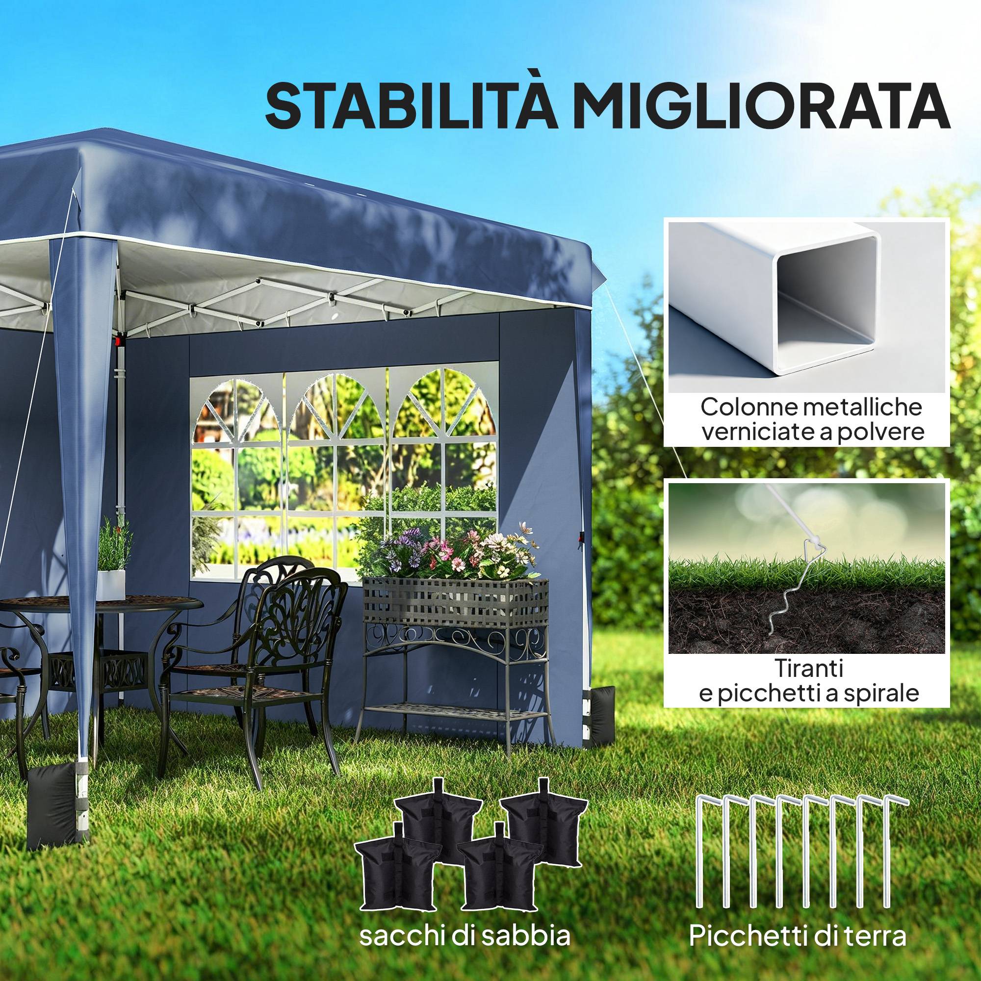 ComfortXL - Tonnelle Pliante Métal Oxford Réceptions Extérieures Parois Latérales 3x3m Bleu - ComfortXL Outdoor Living - Image 8