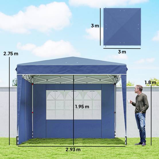 ComfortXL - Tonnelle Pliante Métal Oxford Réceptions Extérieures Parois Latérales 3x3m Bleu - ComfortXL Outdoor Living - Image 5